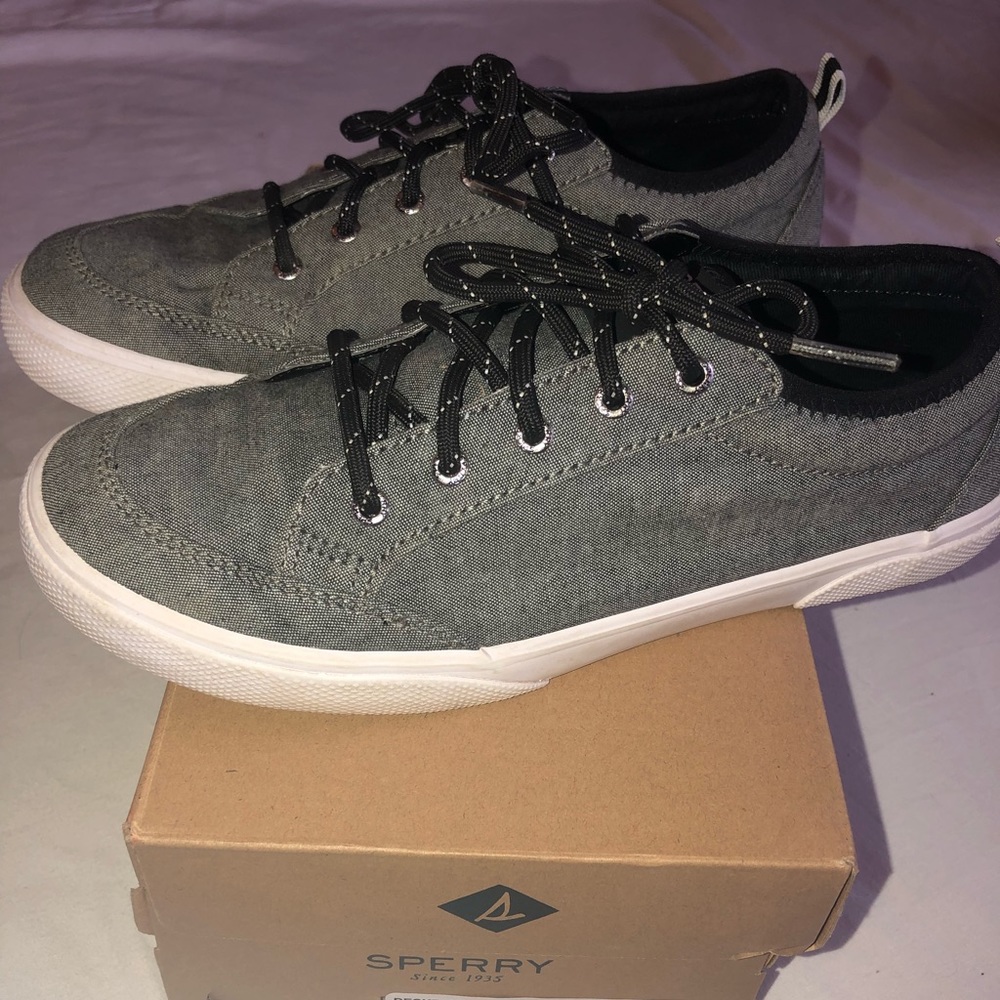 Sperry Top sider Boys Black Chambray shoes sz4